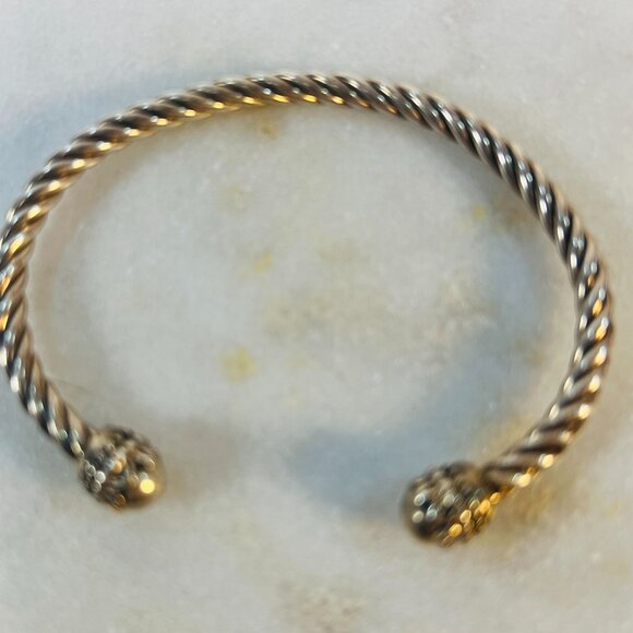 925 Sterling Unisex Twisted Cable Cuff Bracelet Jewelry Ornate End Caps Artisan - Picture 4 of 5